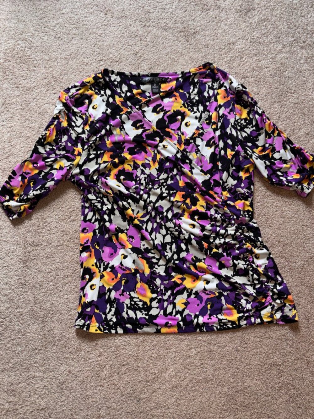 Grayson Ruched Stretch Career Blouse Floral Print XL
